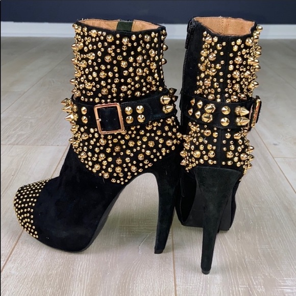 JEFFREY CAMPBELL Black Suede Gold Studded Booties - Picture 5 of 11